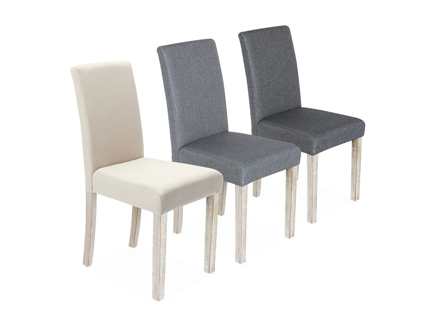 Set di 4 sedie in tessuto con gambe in legno, ecrù