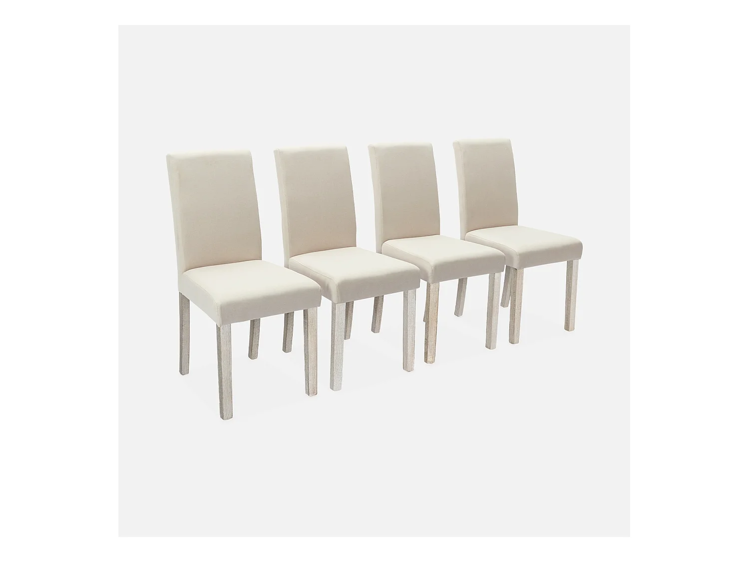 Lot de 4 chaises - Rita - chaises en tissu. pieds en bois cérusé. écru