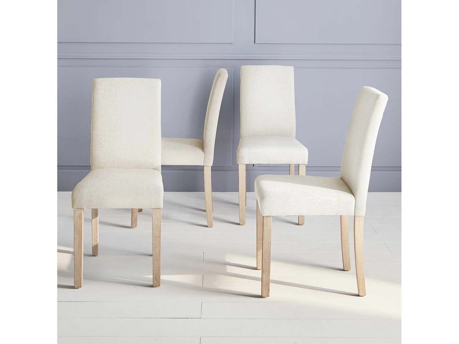 Lot de 4 chaises - Rita - chaises en tissu. pieds en bois cérusé. écru