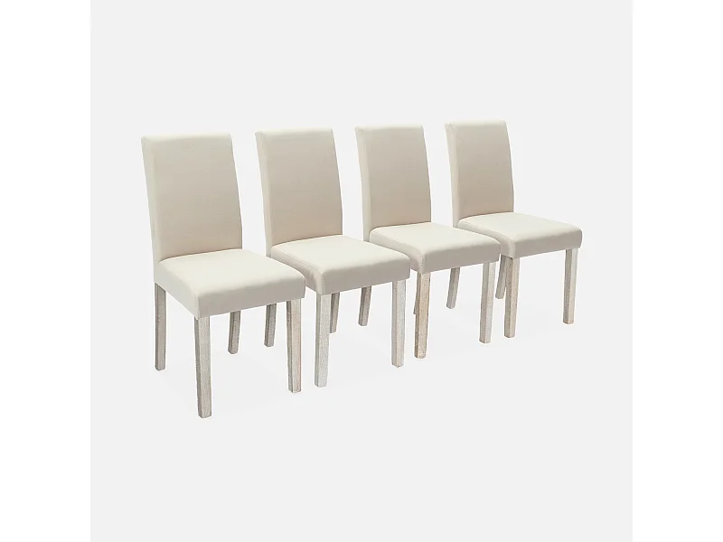 Lot de 4 chaises - Rita - chaises en tissu. pieds en bois cérusé. écru