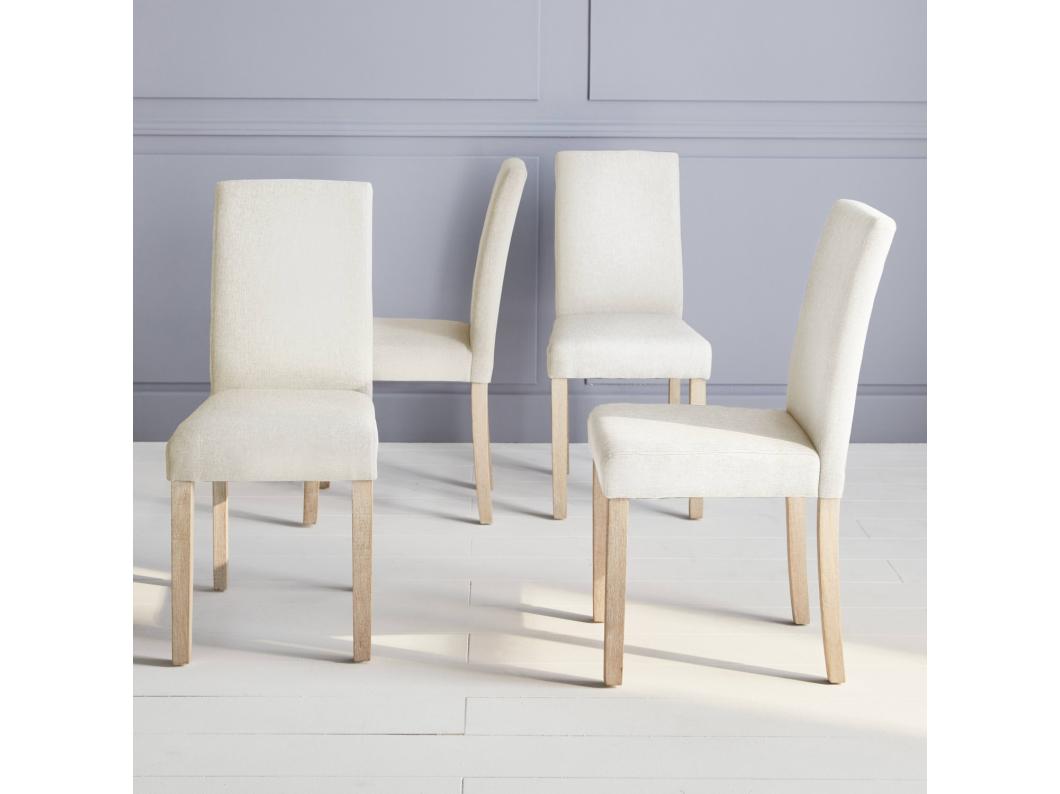 Set di 4 sedie in tessuto con gambe in legno, ecrù