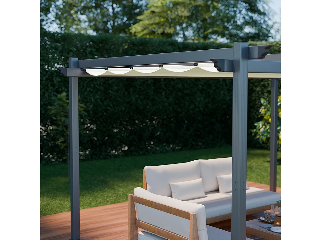 Pergola aluminium - Isla 3x4m -  Toile écru- Tonnelle idéale pour votre terrasse. toit rétractable. toile coulissante. structure aluminium