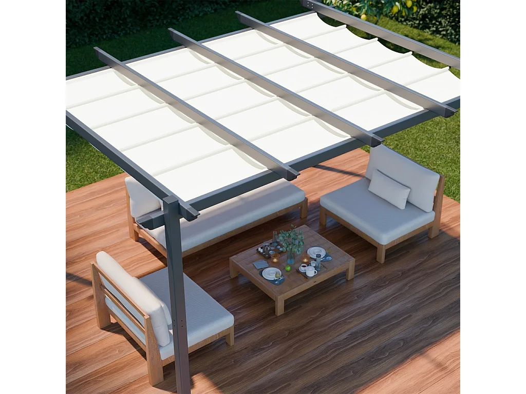 Pergola aluminium - Isla 3x4m -  Toile écru- Tonnelle idéale pour votre terrasse. toit rétractable. toile coulissante. structure aluminium