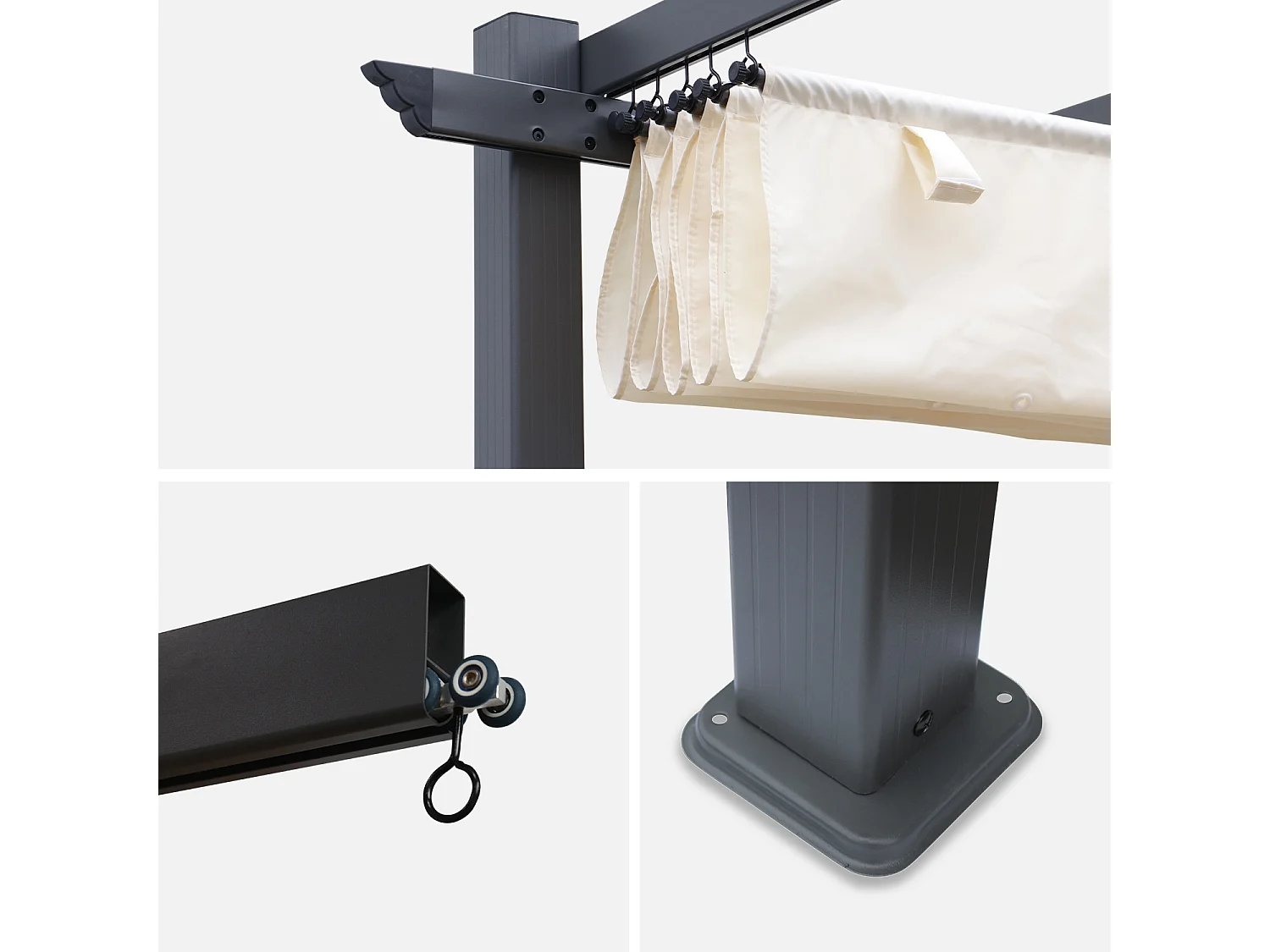 3x3m pergola, alluminio, copertura scorrevole, ecrù