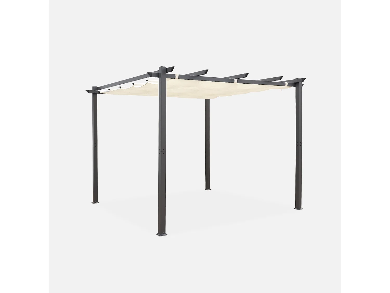 Pergola, aluminio, 3x3m, tela deslizante crudo