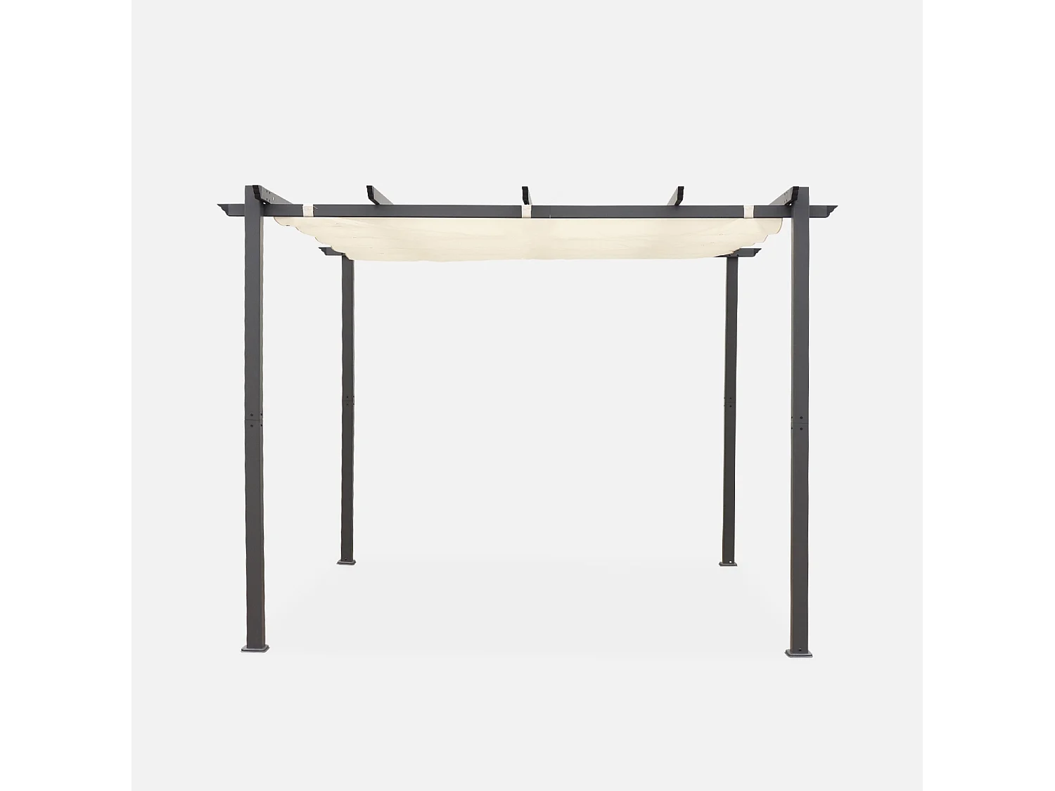 Pergola, aluminio, 3x3m, tela deslizante crudo