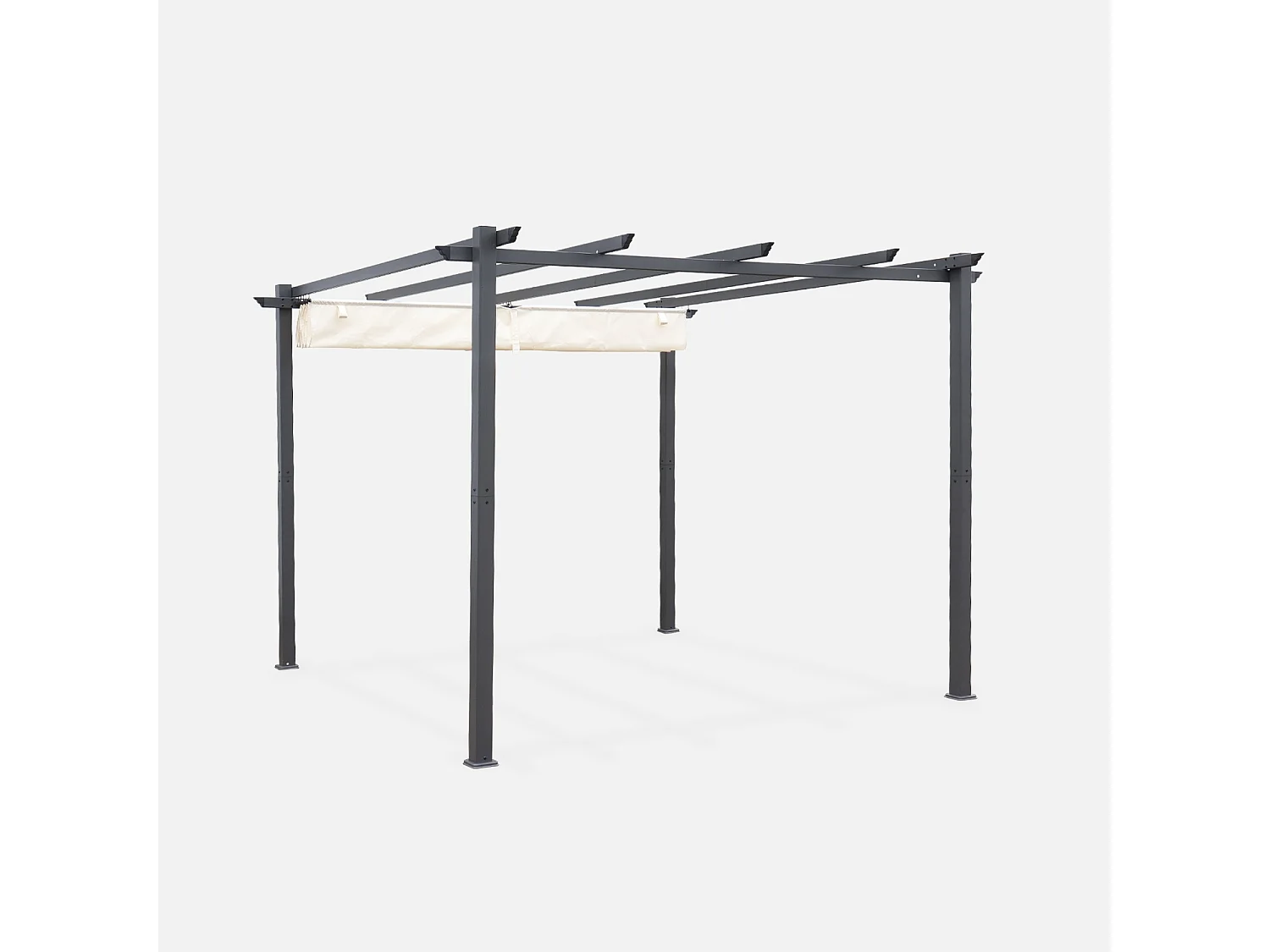 Pergola, aluminio, 3x3m, tela deslizante crudo