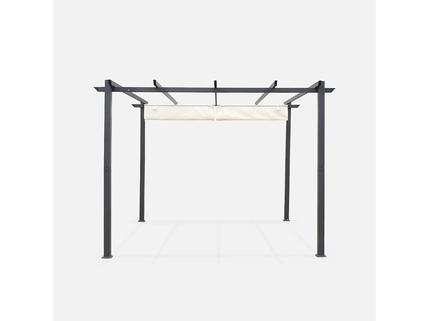 Pergola, aluminio, 3x3m, tela deslizante crudo