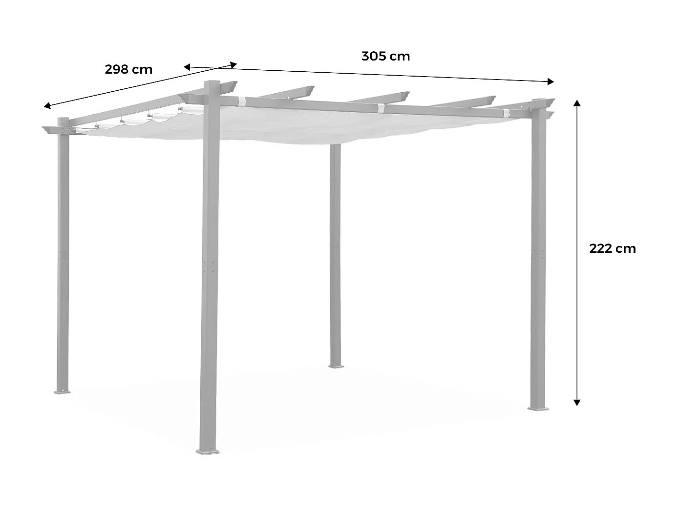 Pergola, aluminio, 3x3m, tela deslizante crudo