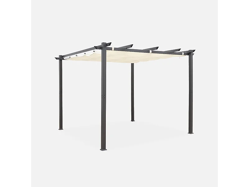 3x3m pergola, alluminio, copertura scorrevole, ecrù