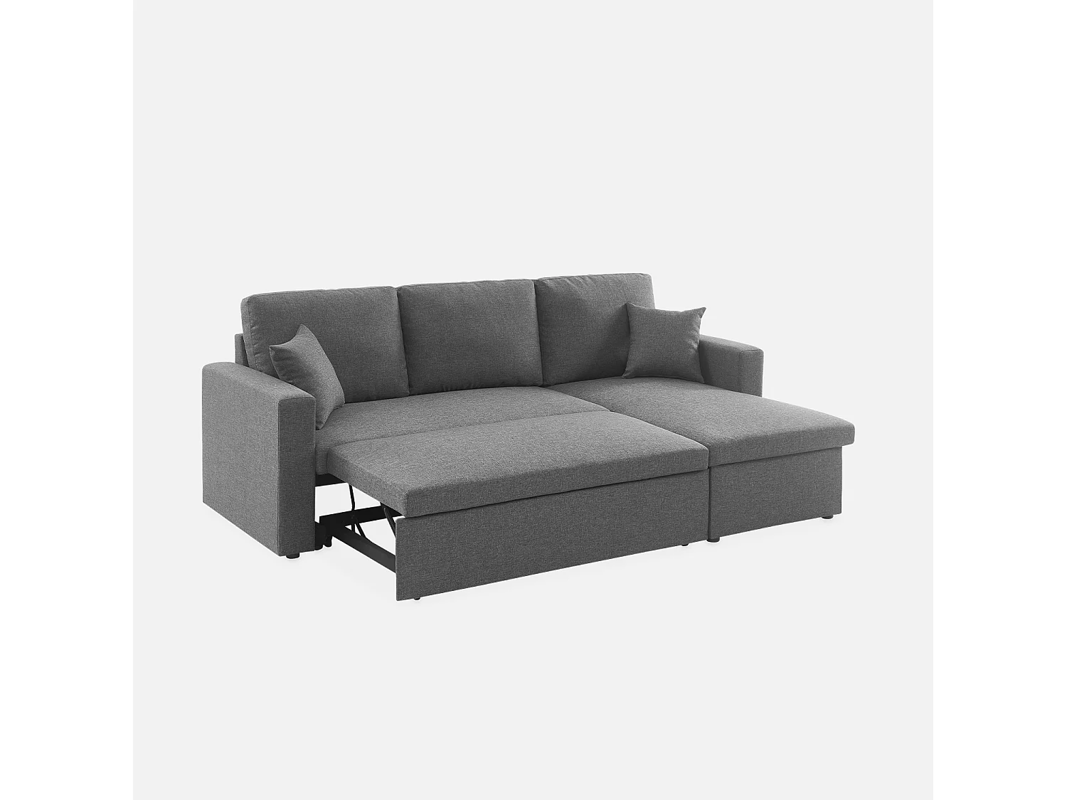 Canapé d'angle convertible en tissu gris chiné foncé - IDA - 3 places. fauteuil d'angle réversible coffre rangement lit modulable