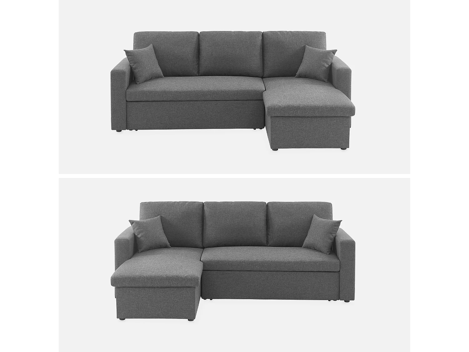 Divano letto angolare reversibile 3 posti con contenitore, grigio