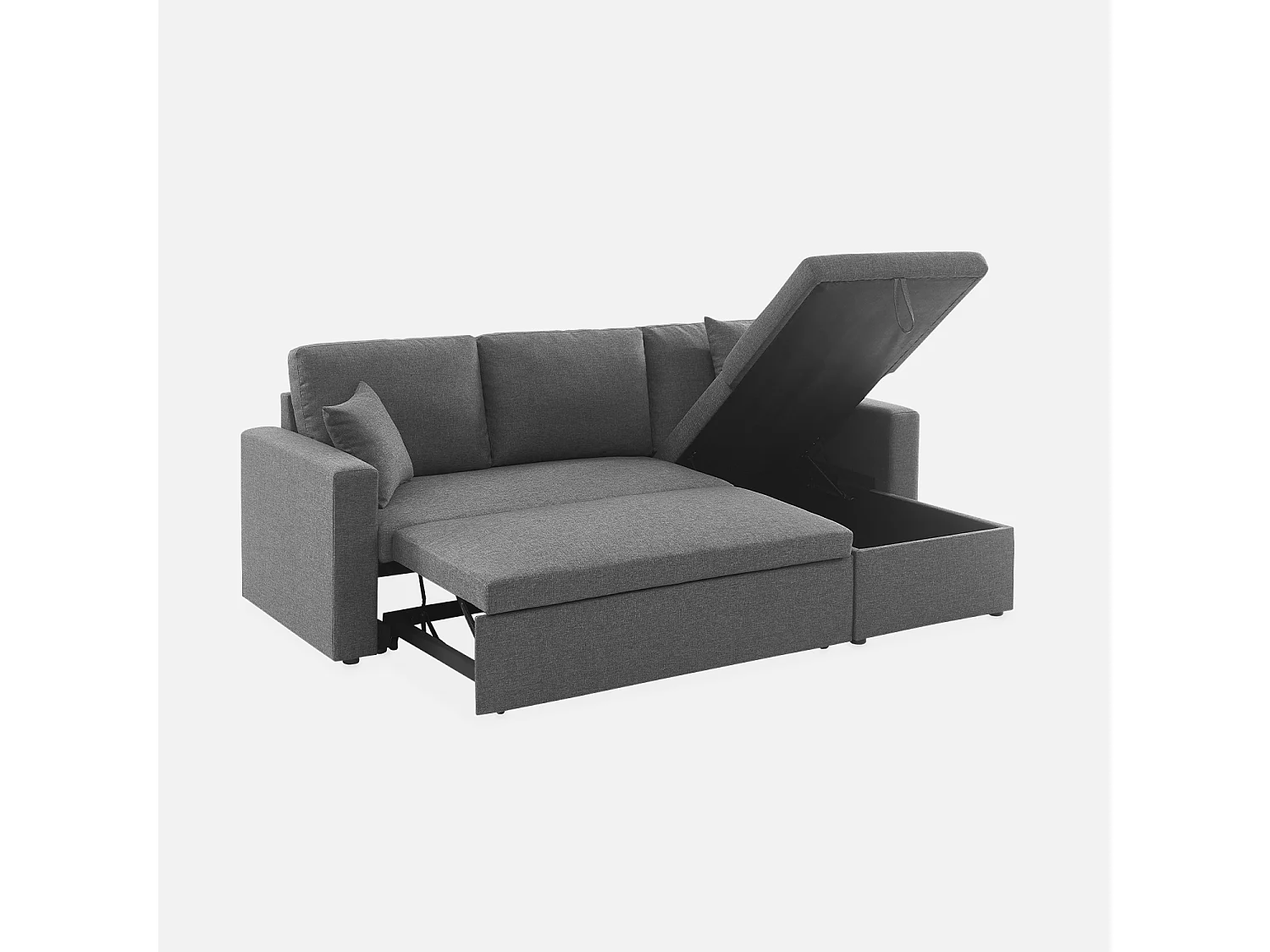 Divano letto angolare reversibile 3 posti con contenitore, grigio