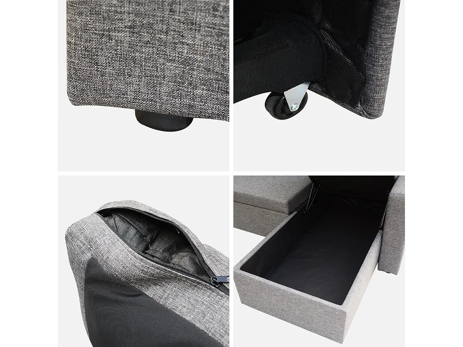 Divano letto angolare reversibile 3 posti con contenitore, grigio