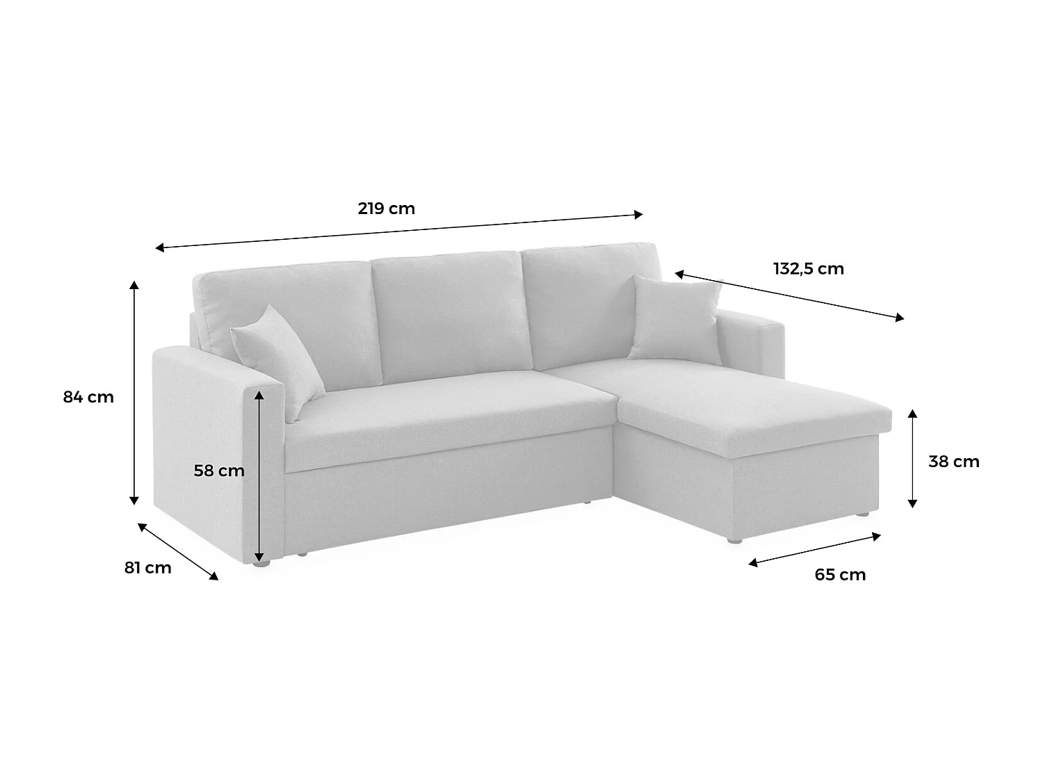 Divano letto angolare reversibile 3 posti con contenitore, grigio