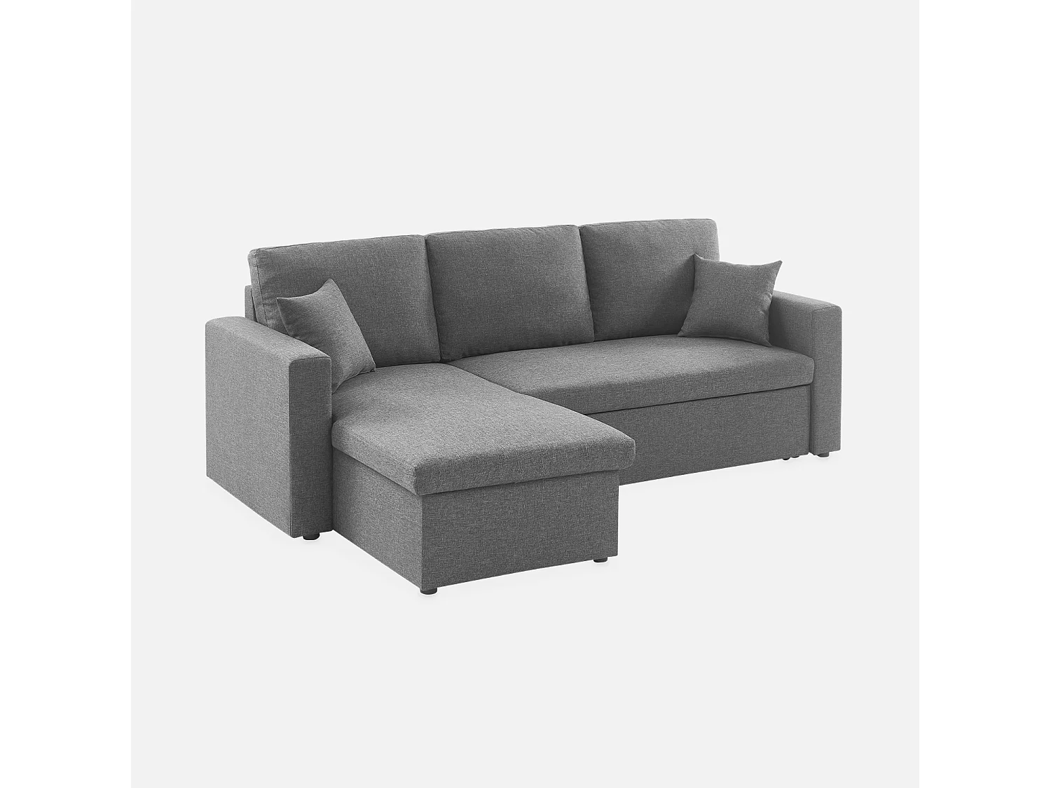 Divano letto angolare reversibile con contenitore, 3 posti, grigio