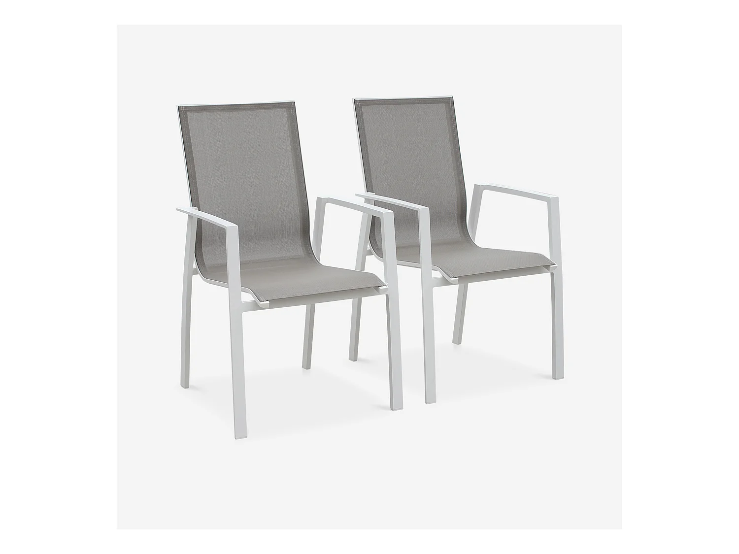 Lot de 2 fauteuils - Washington Taupe - En aluminium blanc et textilène taupe. empilables