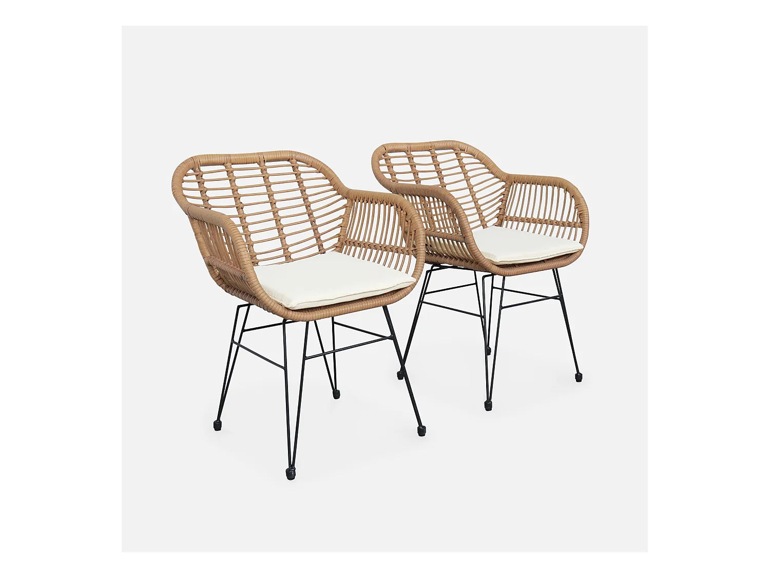 Set di 2 poltrone in resina e metallo effetto bambù, beige