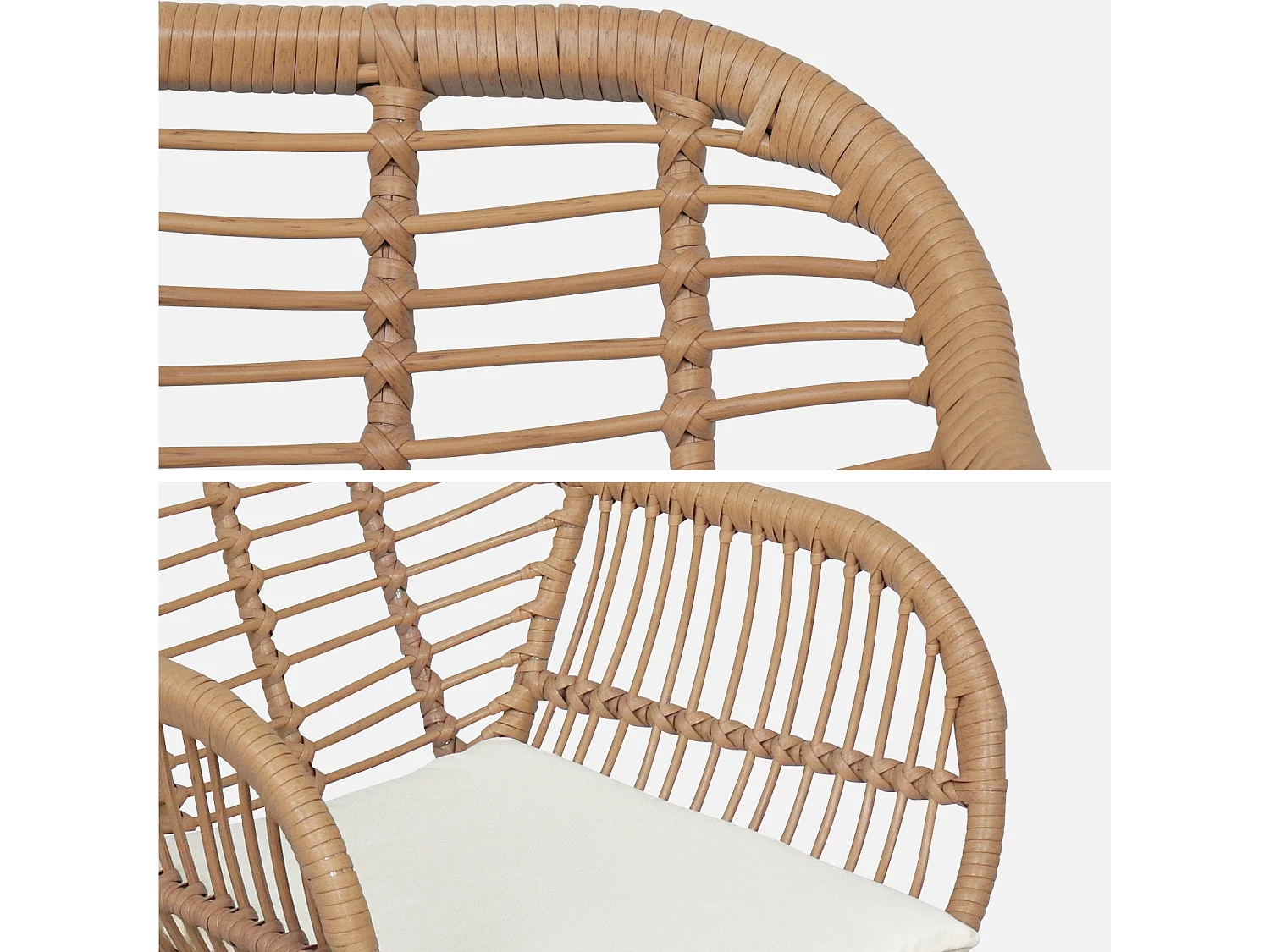 Lot de deux fauteuils effet rotin- résine et métal noir. style colonial. assise beige