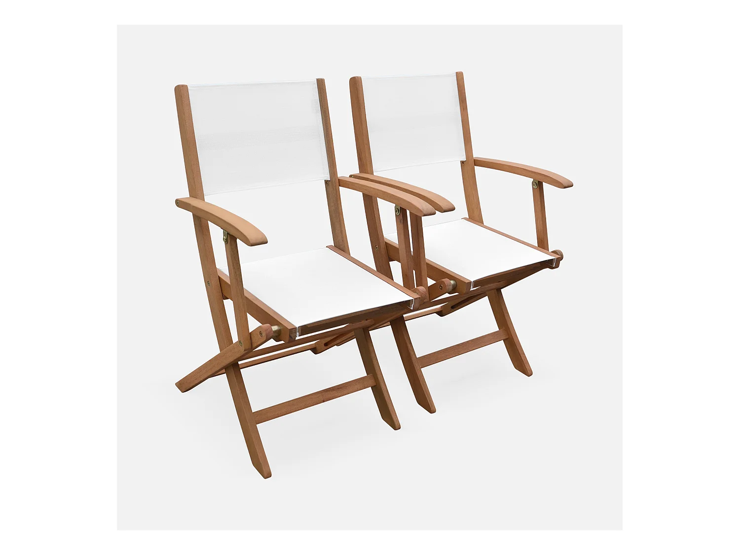 Set di 2 sedie da giardino pieghevoli in legno di eucalipto, bianco