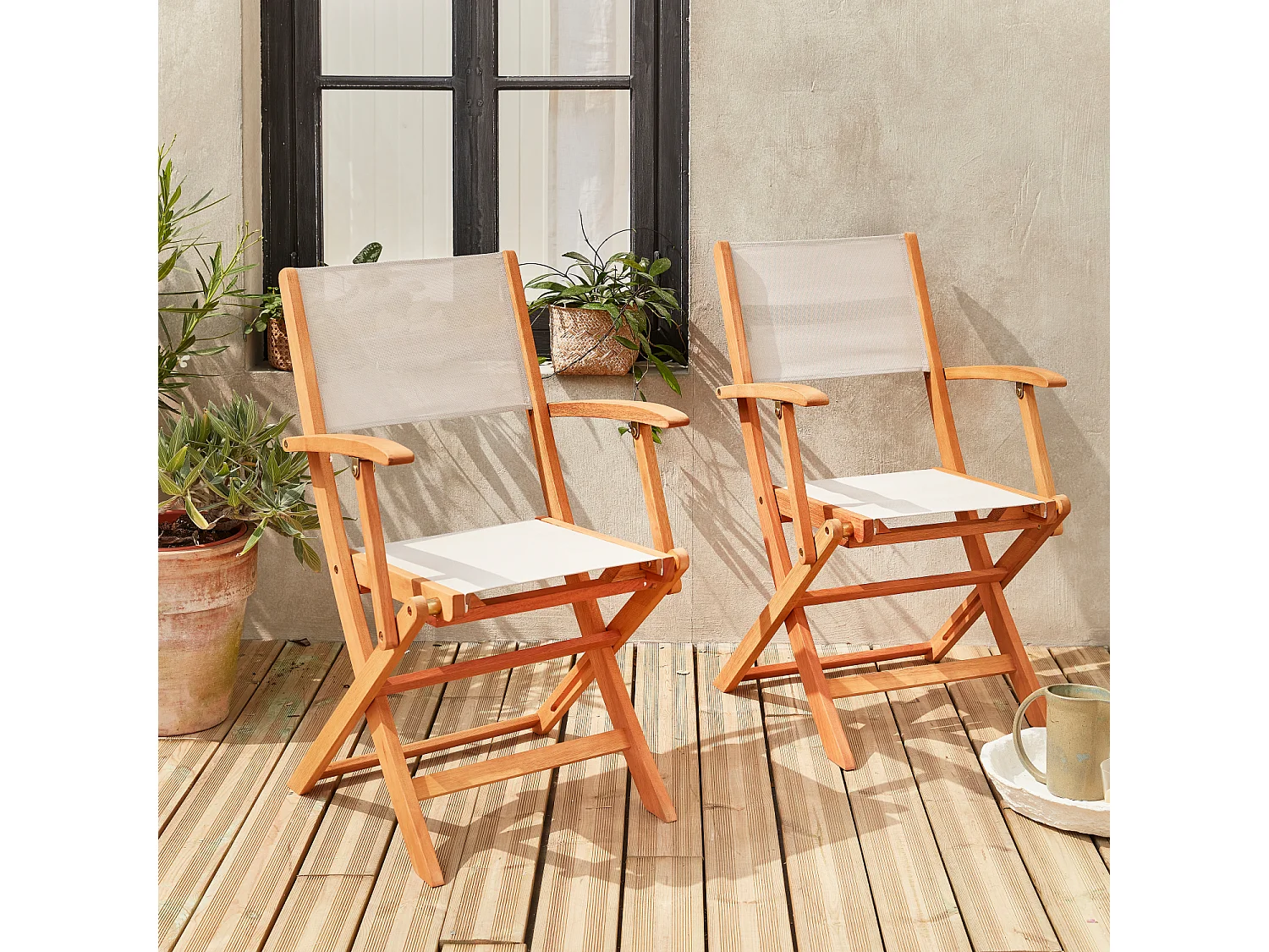 Silla de jardín plegable de madera de eucalipto, set de 2 blanco
