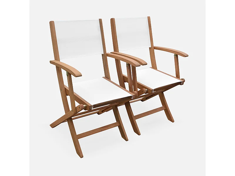 Silla de jardín plegable de madera de eucalipto, set de 2 blanco