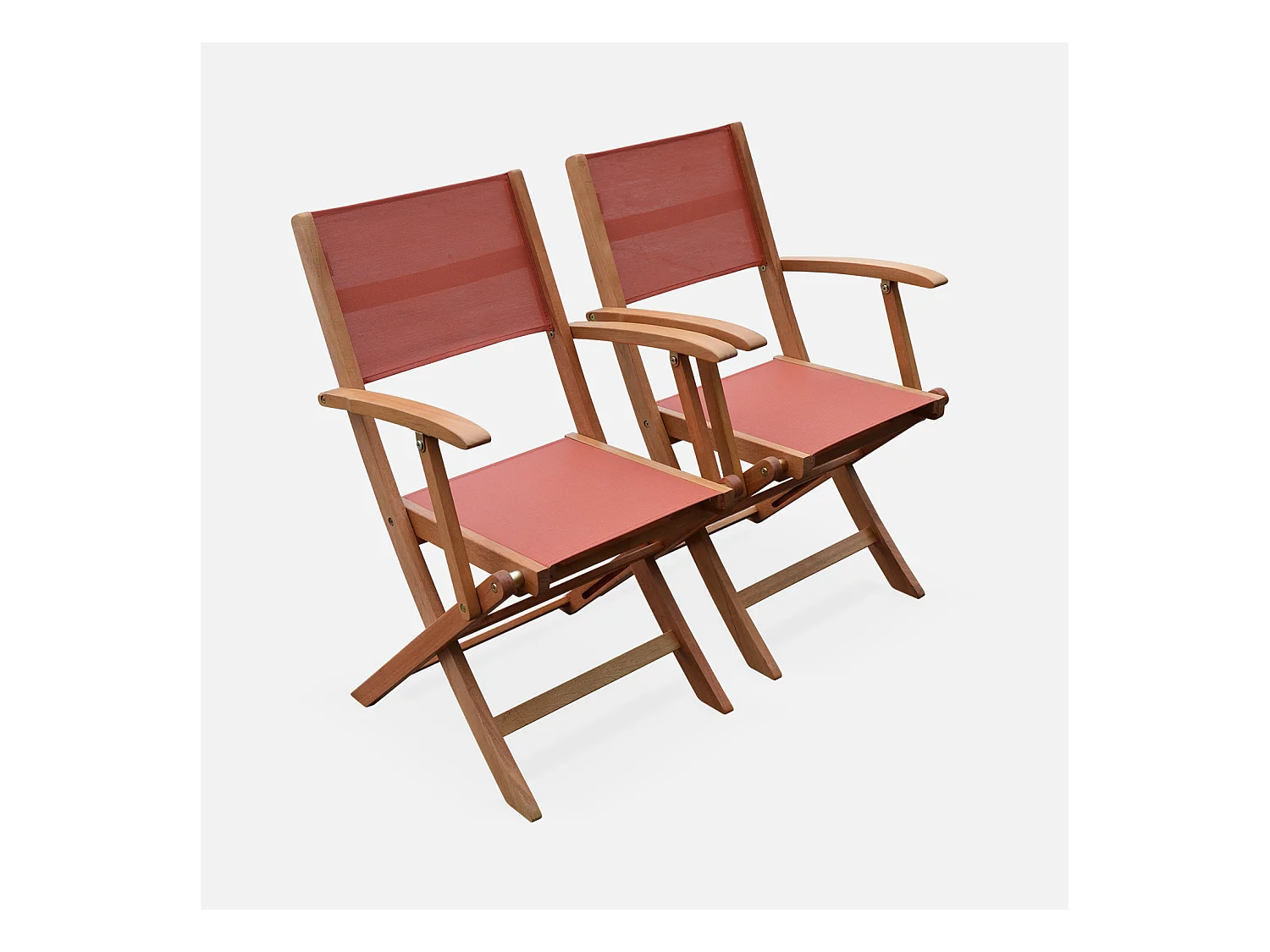 Fauteuils de jardin en bois et textilène - Almeria Terra cotta - 2 fauteuils pliants en bois d'Eucalyptus huilé et textilène