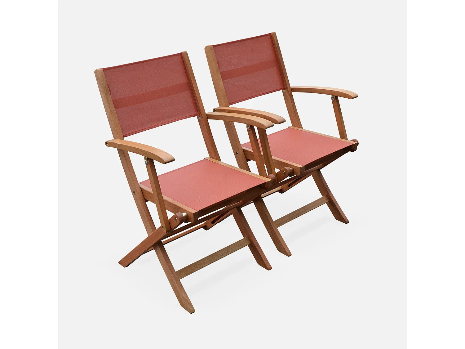 Fauteuils de jardin en bois et textilène - Almeria Terra cotta - 2 fauteuils pliants en bois d'Eucalyptus huilé et textilène