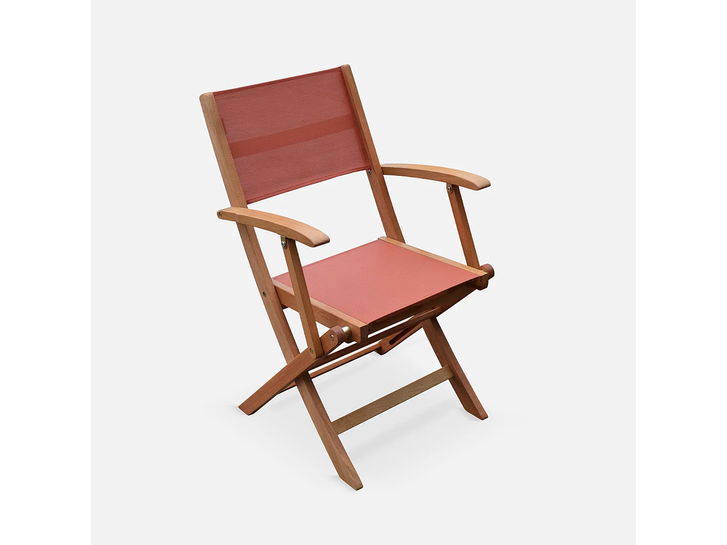 Fauteuils de jardin en bois et textilène - Almeria Terra cotta - 2 fauteuils pliants en bois d'Eucalyptus huilé et textilène