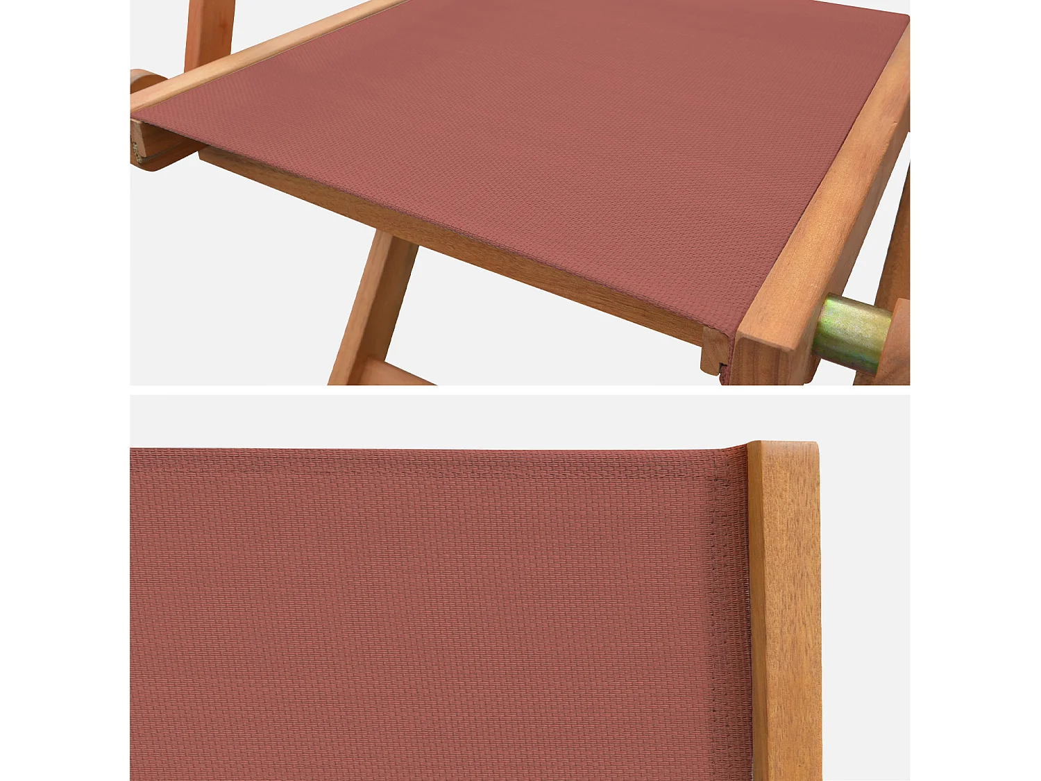 Fauteuils de jardin en bois et textilène - Almeria Terra cotta - 2 fauteuils pliants en bois d'Eucalyptus huilé et textilène