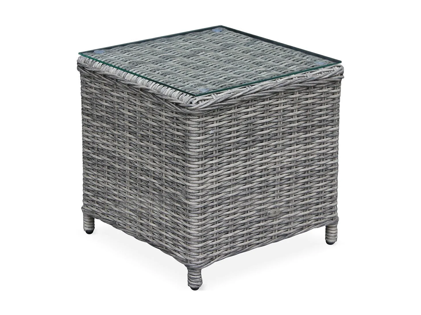 Lot de 2 fauteuils relax en résine tressée arrondie avec repose pieds et table basse - Barletta Gris - Aspect rotin. coussins beige. structure aluminium