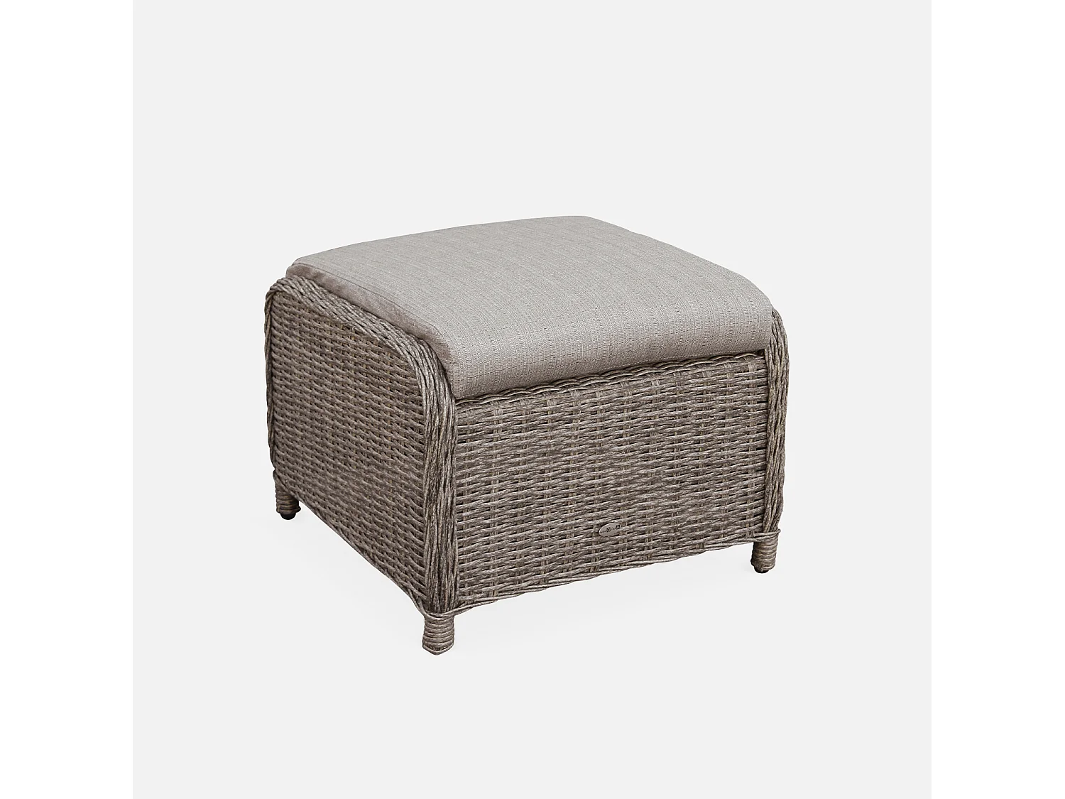 Lot de 2 fauteuils relax en résine tressée arrondie avec repose pieds et table basse - Barletta Gris - Aspect rotin. coussins beige. structure aluminium