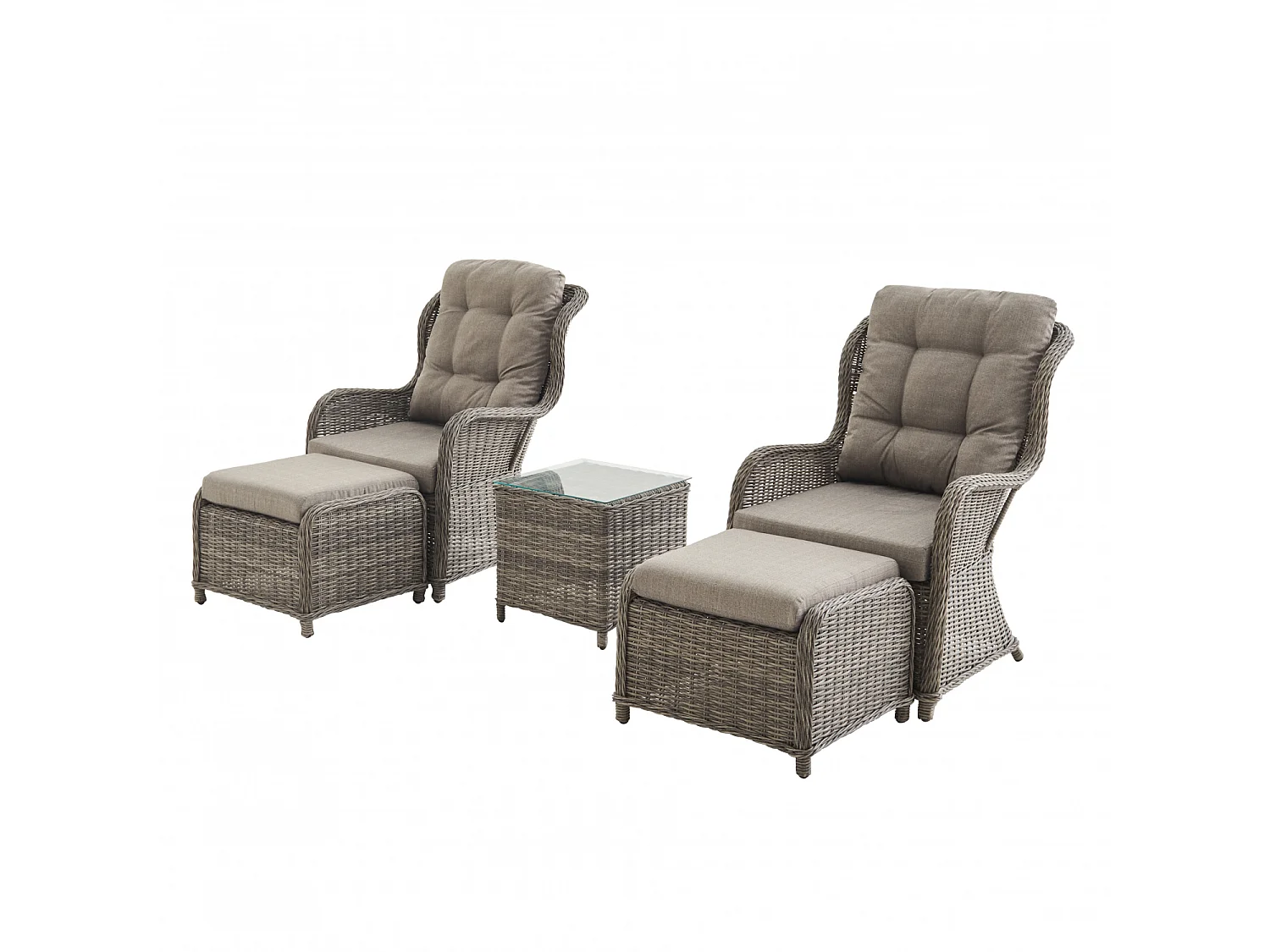 Sillón de jardín con reposapiés de resina trenzada, set de 2, Gris