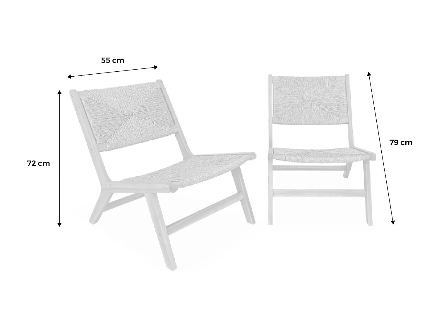 Set di 2 poltrone da giardino, legno, resina effetto paglia, marrone