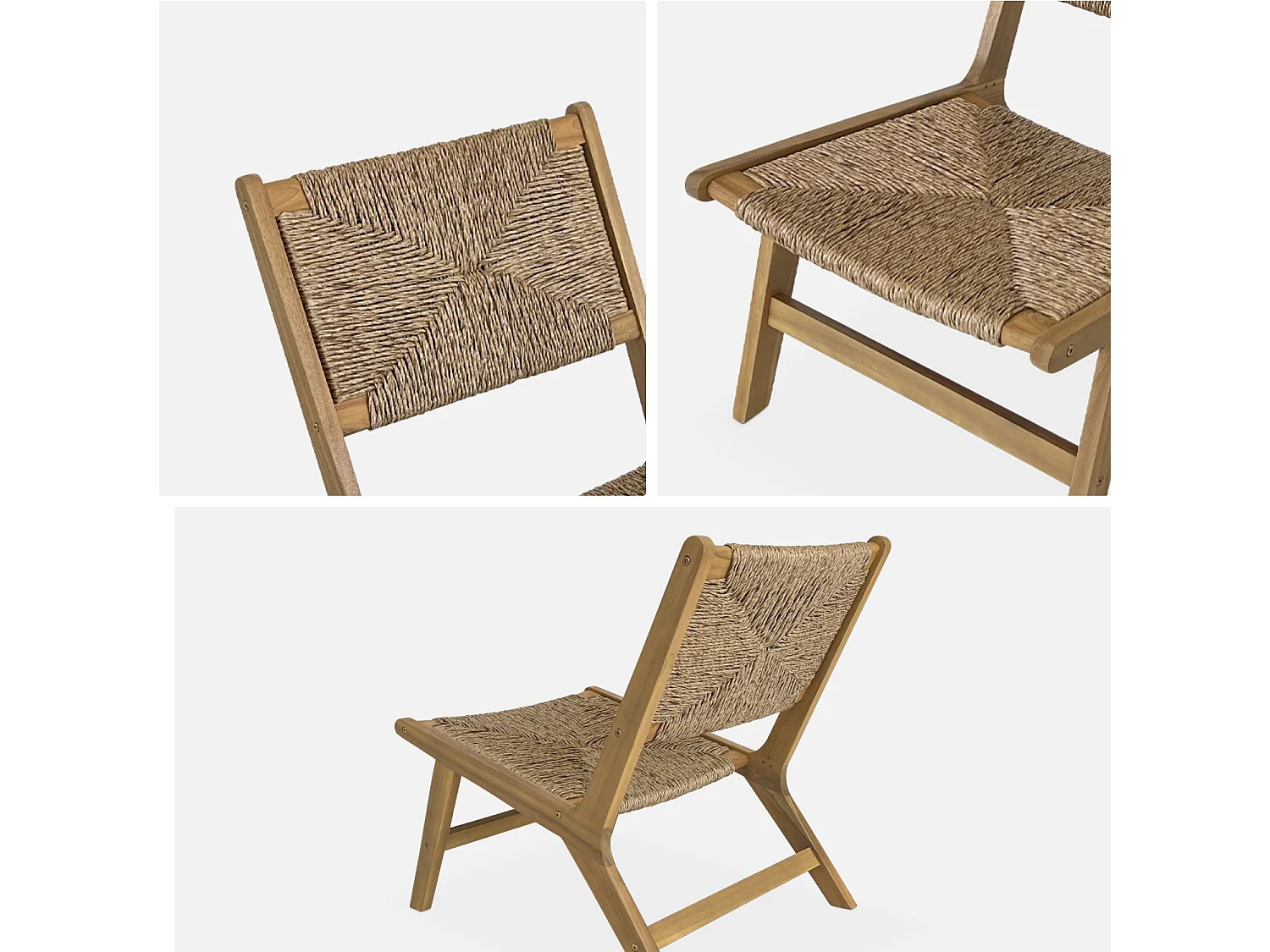 Lot de 2 fauteuils relax de jardin en bois et résine effet paille. intérieur / extérieur