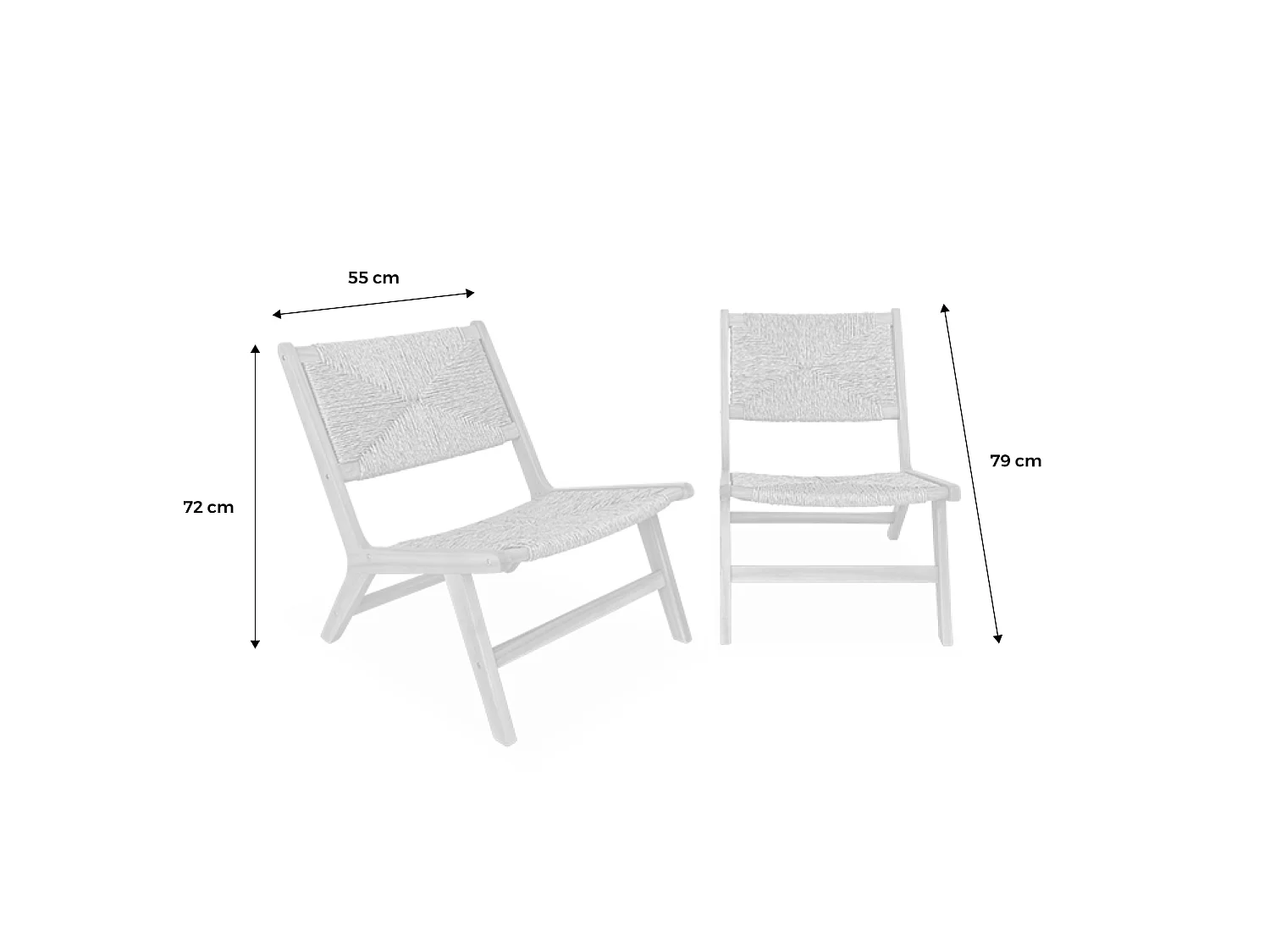 Lot de 2 fauteuils relax de jardin en bois et résine effet paille. intérieur / extérieur