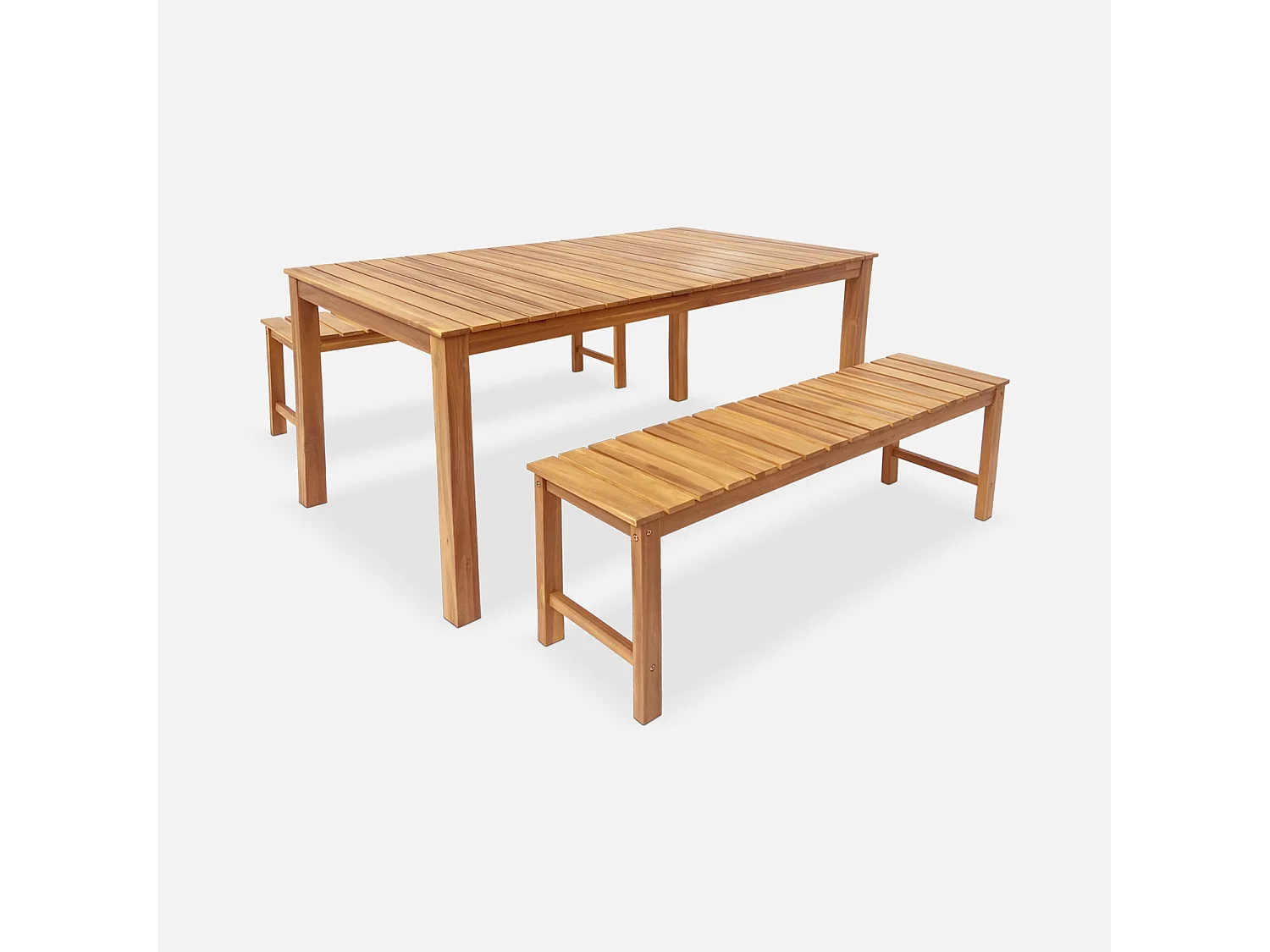 Banc 2 - 3 places en acacia du Vietnam. bois clair. intérieur / extérieur. 140cm