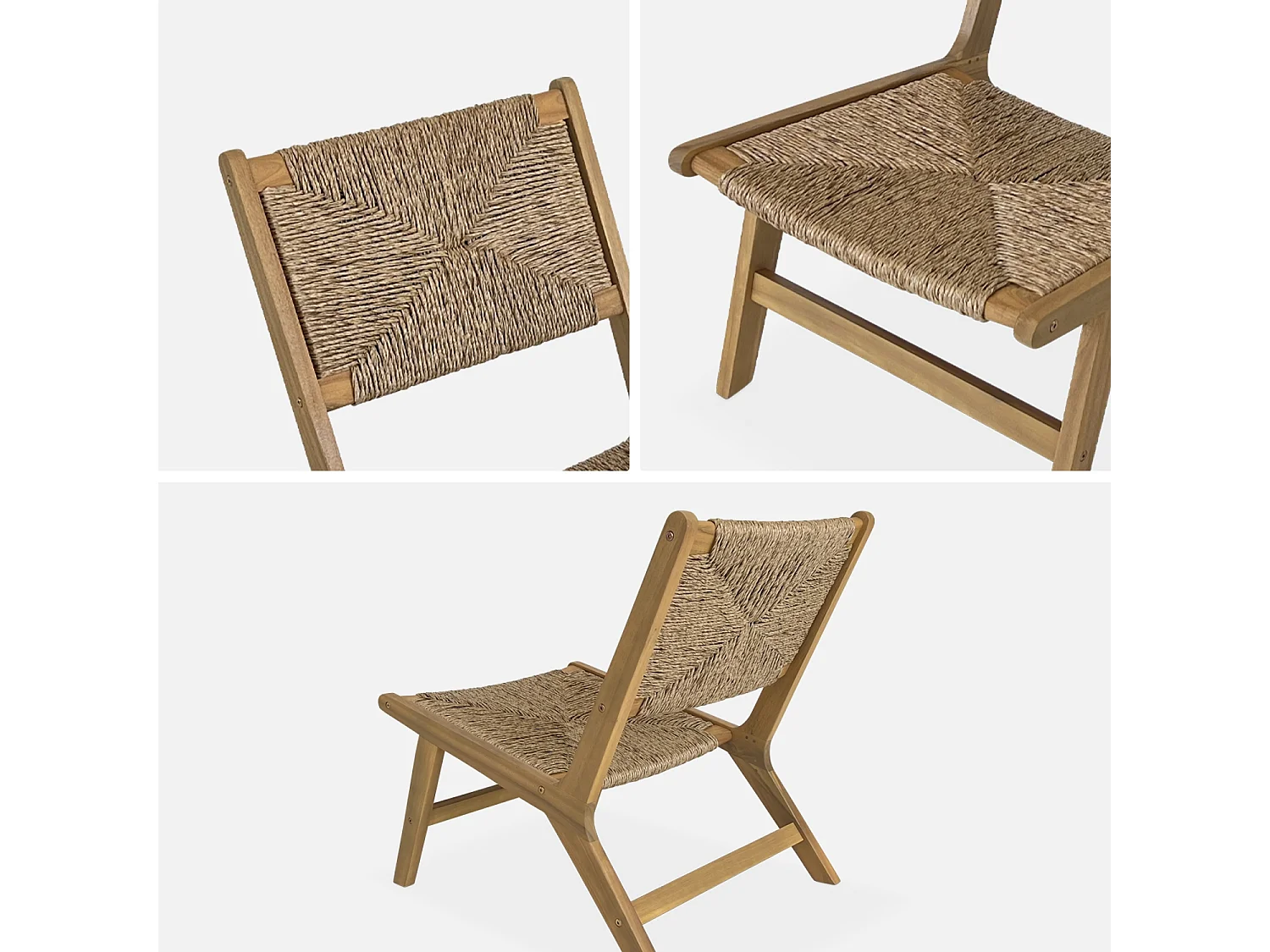 Poltrona da giardino, legno e resina effetto paglia, marrone naturale