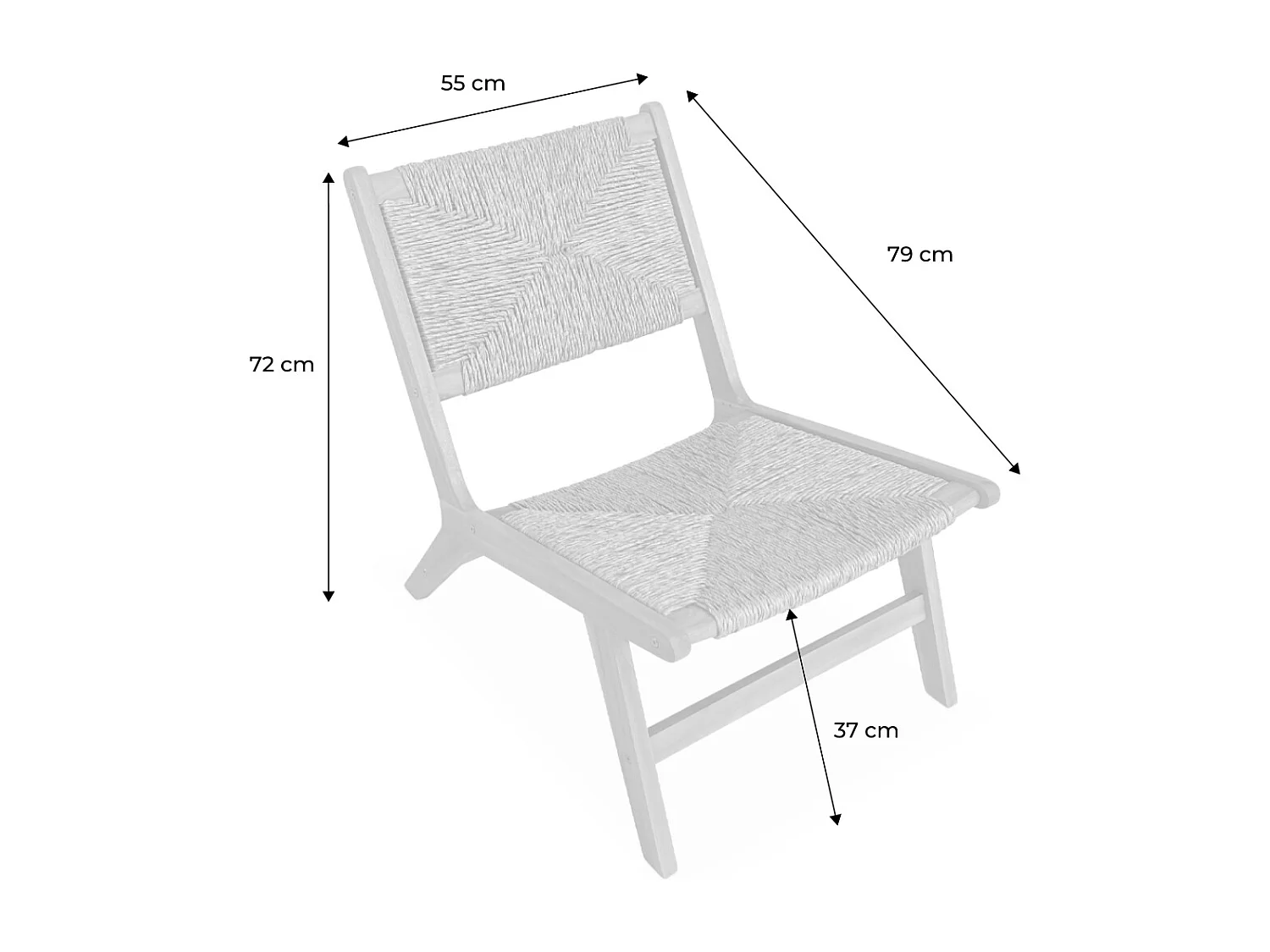 Poltrona da giardino, legno e resina effetto paglia, marrone naturale