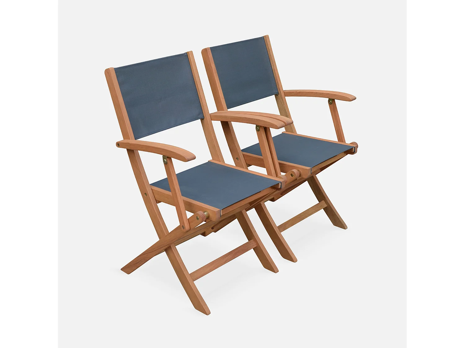 Fauteuils de jardin en bois et textilène - Almeria Gris anthracite - 2 fauteuils pliants en bois d'Eucalyptus huilé et textilène