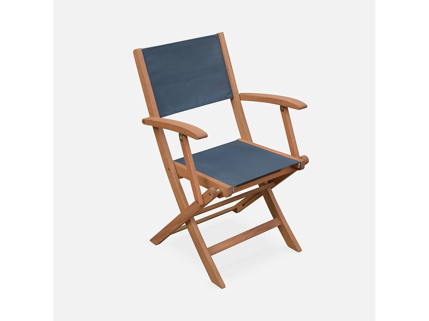 Fauteuils de jardin en bois et textilène - Almeria Gris anthracite - 2 fauteuils pliants en bois d'Eucalyptus huilé et textilène