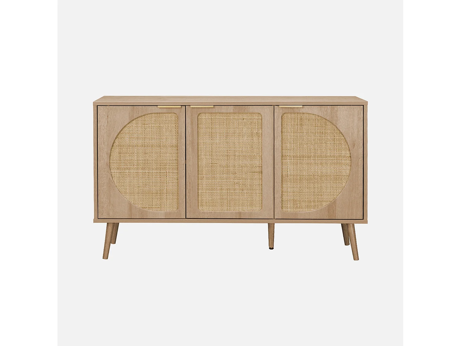 Credenza scandinava con decoro in legno e canna, 120cm, marrone