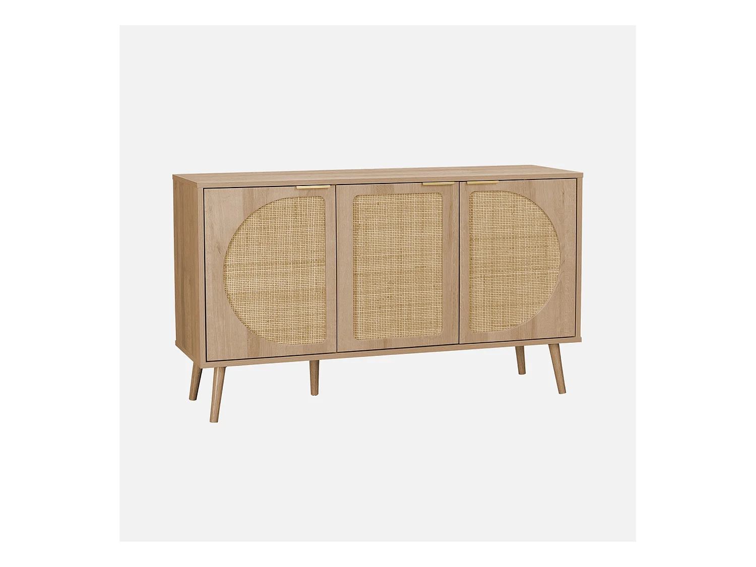 Buffet de rangement. Eva. cannage arrondis et décor bois. trois portes. deux niveaux . buffet bas. L 120 x l39 x H70cm
