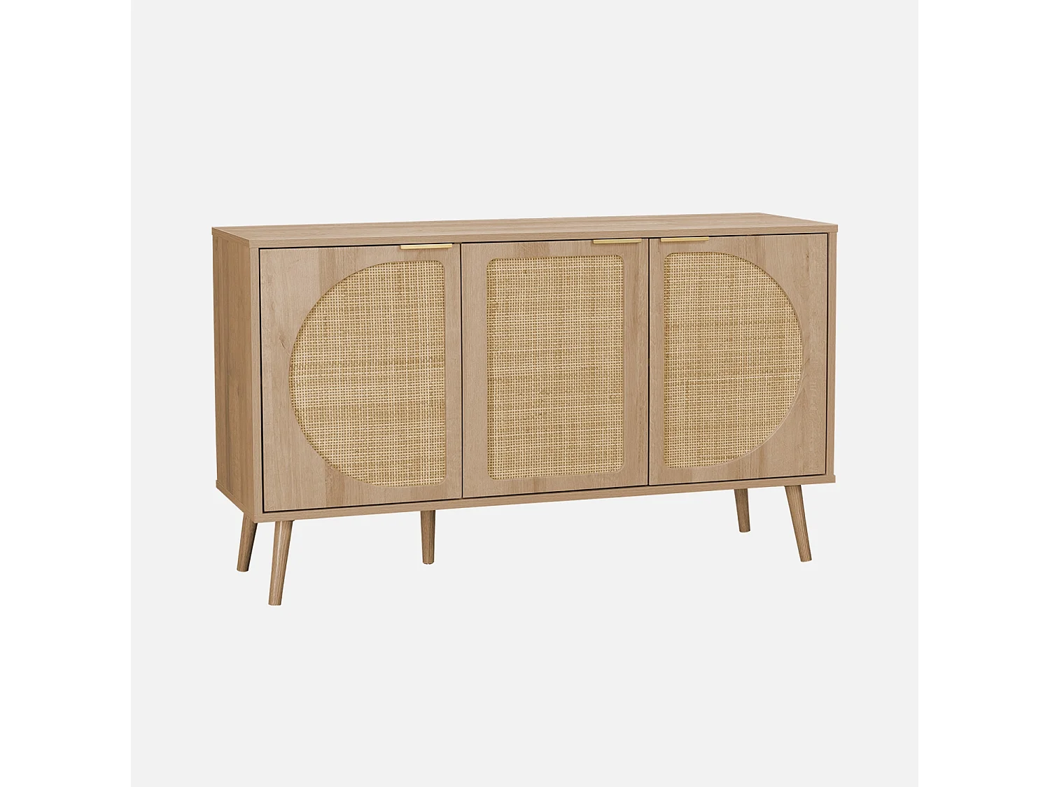 Credenza scandinava con decoro in legno e canna, 120cm, marrone