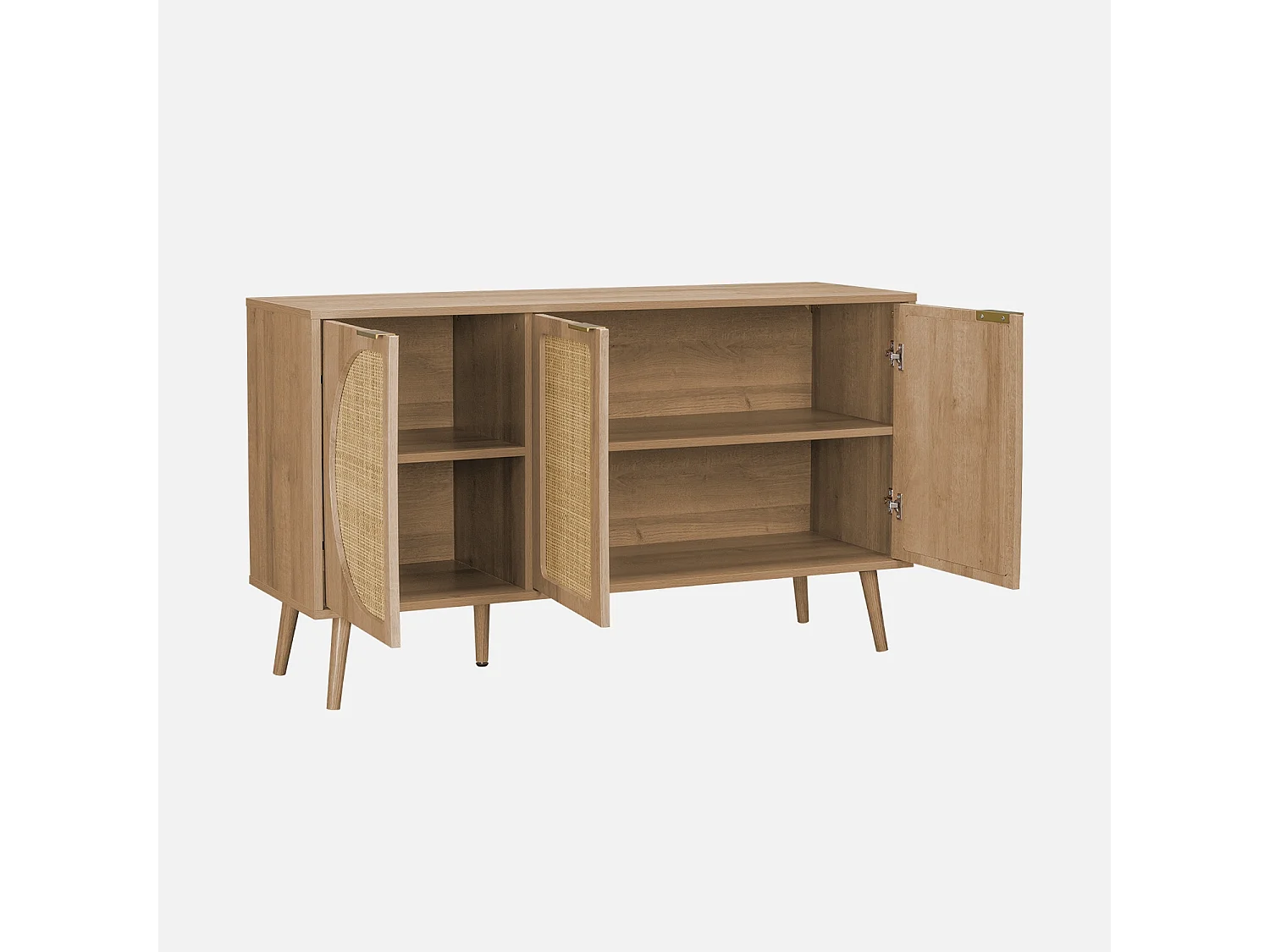 Credenza scandinava con decoro in legno e canna, 120cm, marrone