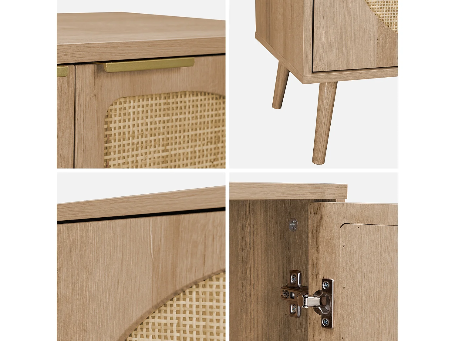 Credenza scandinava con decoro in legno e canna, 120cm, marrone