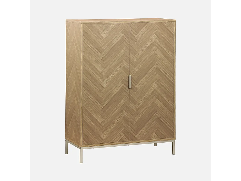 Cómoda con efecto madera y espiga de 2 puertas, 80cm natural