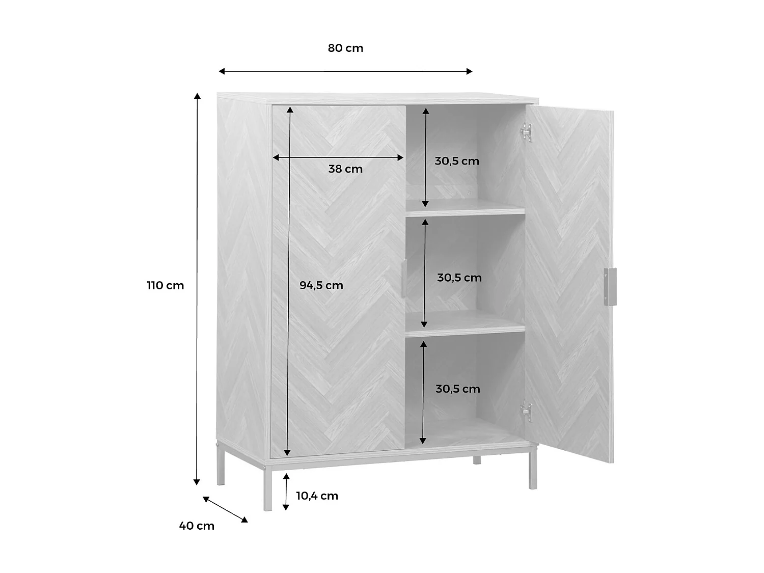 Cómoda con efecto madera y espiga de 2 puertas, 80cm natural