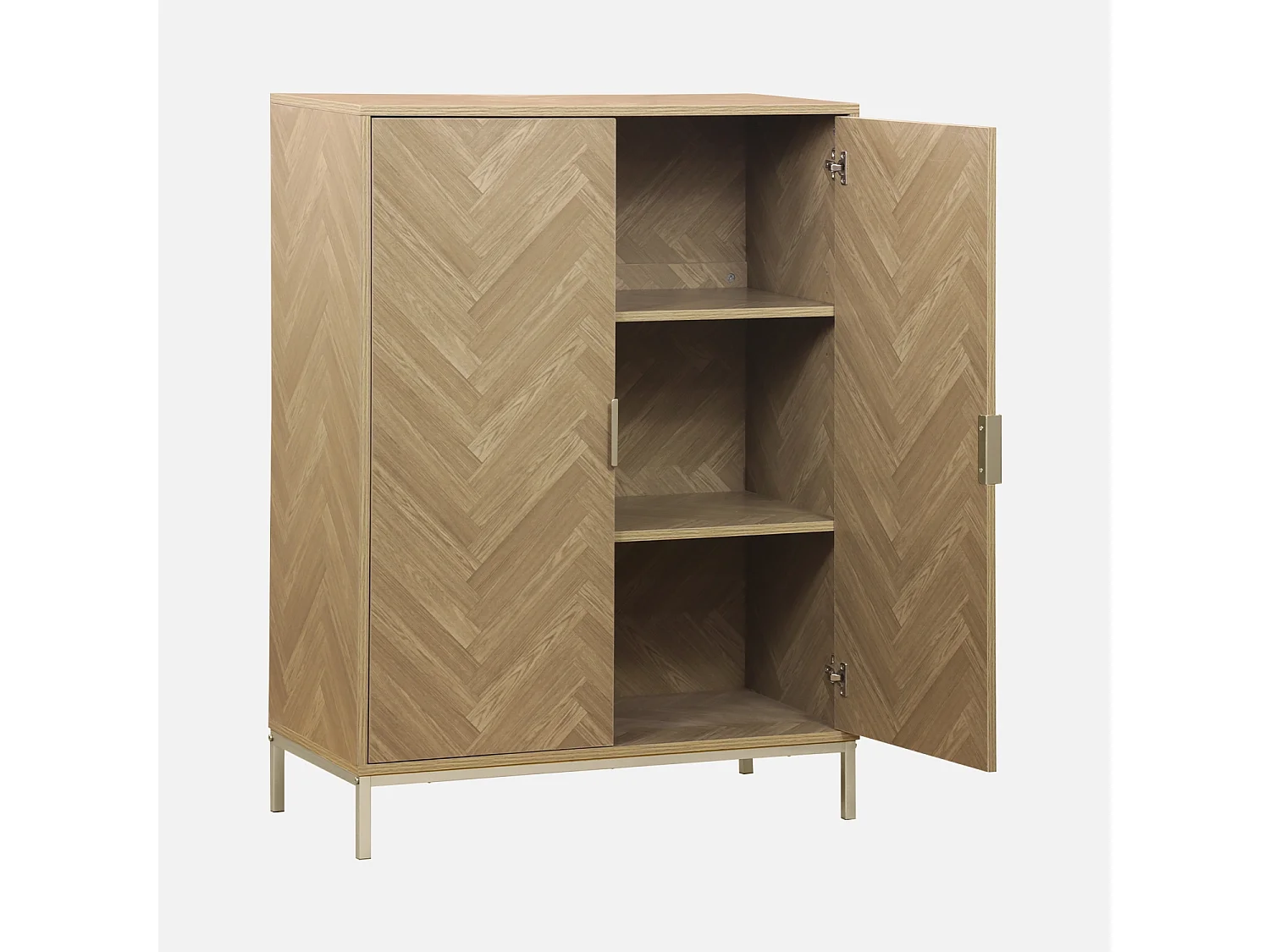 Cómoda con efecto madera y espiga de 2 puertas, 80cm natural