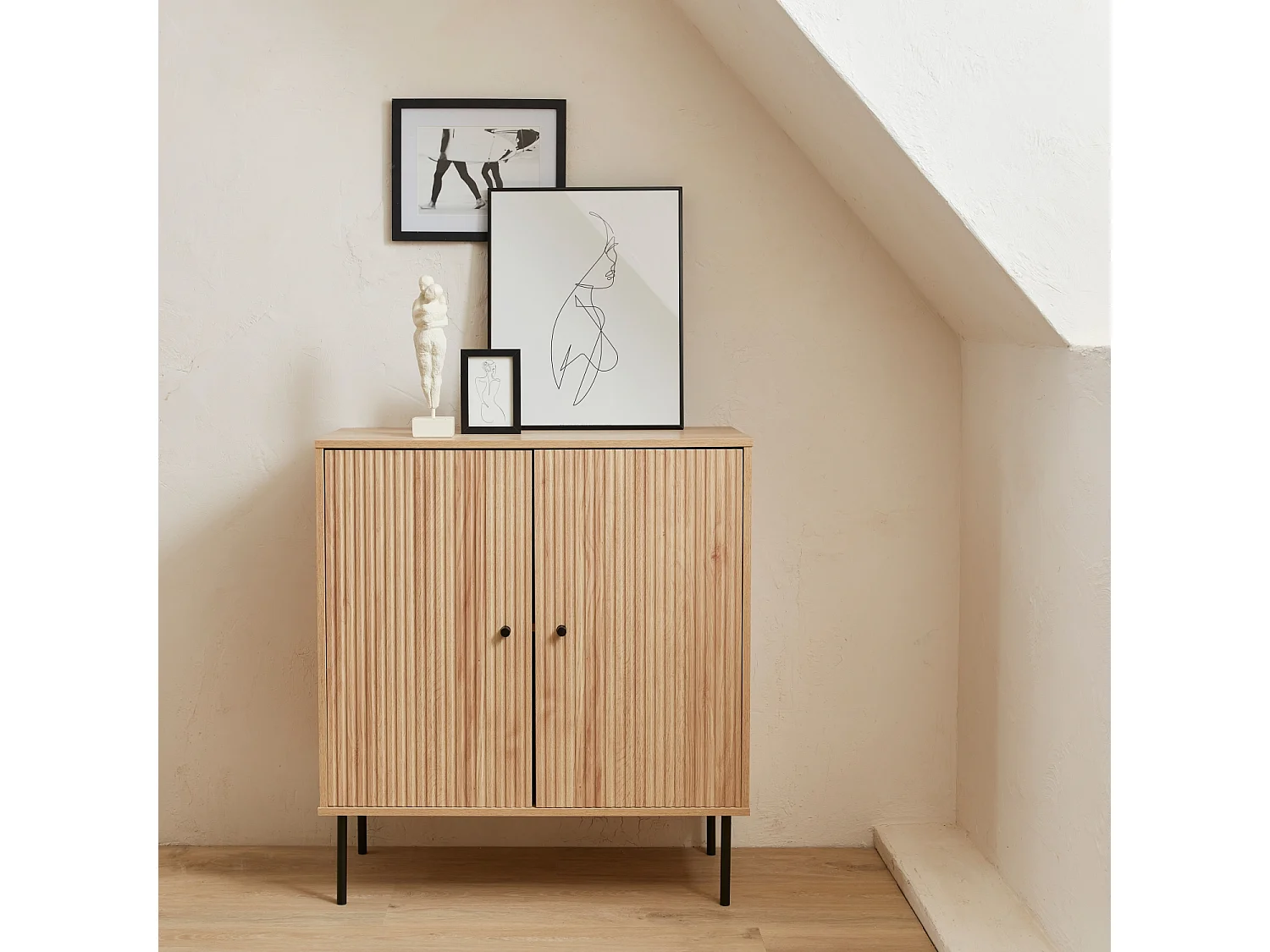 Aparador con efecto madera de 2 puertas, 83.5cm natural